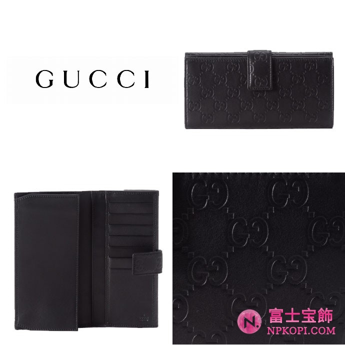 GUCCI/グッチ 2012年春夏METAL BARグッチシマGG柄Gマーク刻印プレート付きWホック長財布 112715 A0V1G 1000 